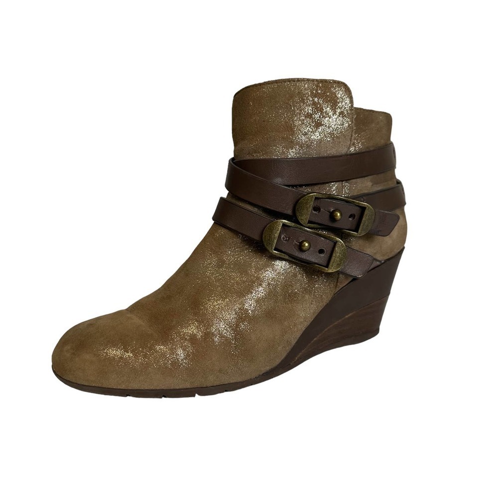 Sofft Ankle Booties Women’s sz. 6M Oakes Anthracite Brown Suede Strapped Heel